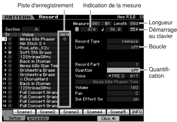 YAMAHA MOTIF XS6 - Réglez les paramètres suivants selon les besoins dans l'écran arpeggio record. - 1