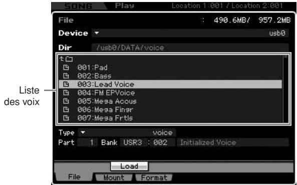 YAMAHA MOTIF XS6 - Appuyez sur la touche [ENTER] de manière à ce que les voix de la banque spécifiée apparaissent dans la liste des répertoires/fichiers. - 1