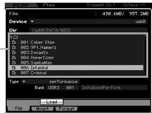 YAMAHA MOTIF XS6 - Chargement d'une performance spécifique à partir d'un fichier « all - 2