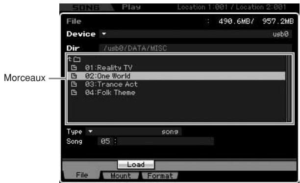 YAMAHA MOTIF XS6 - Chargement d'un morceau ou motif spécifique à partir d'un fichier « all », « all song » ou « all pattern - 2