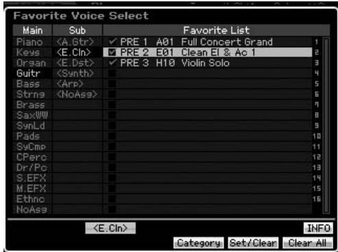 YAMAHA MOTIF XS6 - Sélection de voix dans la catégorie favorite - 1