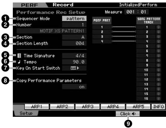 YAMAHA MOTIF XS7 - Réglez les paramètres suivants selon les besoins sur l'écran performance record. - 1