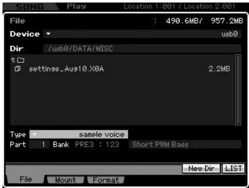 YAMAHA MOTIF XS7 - Chargement d'une voix échantillon spécifique à partir d'un fichier « all », « all song » ou « all pattern - 1