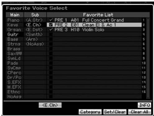YAMAHA MOTIF XS7 - Sélection de voix dans la catégorie favorite - 1