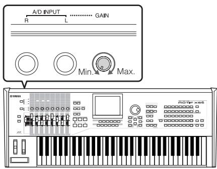 YAMAHA MOTIF XS7 - Mettez l'instrument hors tension et réglez le bouton GAIN situé sur le panneau arrière sur le niveau minimum. - 1
