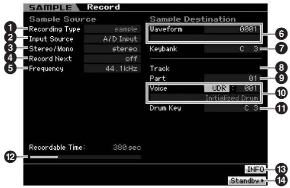 YAMAHA MOTIF XS7 - Configuration de l'échantillonnage : [F6] rec - 1