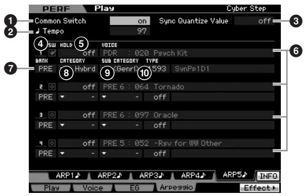 YAMAHA MOTIF XS7 - Réglages des arpesges — [F4] arpeggio - 1