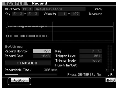 YAMAHA MOTIF XS7 - Écran sampling finished (lorsque le paramètre confirm est réglé sur « on ») - 1