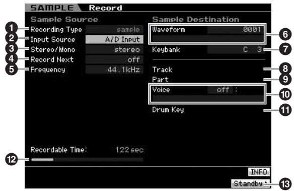 YAMAHA MOTIF XS7 - Configuration de l'échantillonnage : [F6] rec - 1