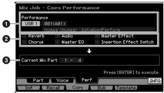 YAMAHA MOTIF XS8 - Copie des réglages performance edit dans le mixage en cours d'édition (copy performance) — [SF3] perf - 1