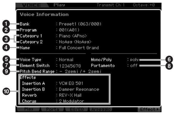 YAMAHA MOTIF XS8 - Informations relatives aux voix : [SF6] INFO (information) - 1