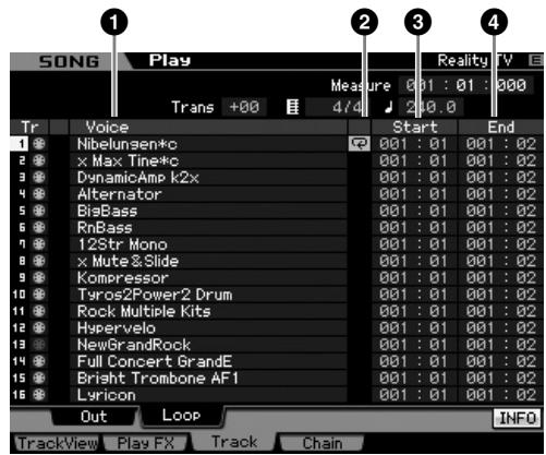 YAMAHA MOTIF XS8 - Réglages de reproduction de boucle : [SF2] loop - 1