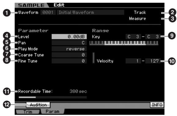 YAMAHA MOTIF XS8 - Réglages des paramètres d'échantillon : [F2] param - 1