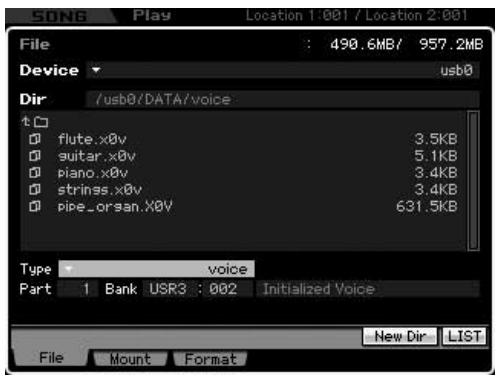 YAMAHA MOTIF XS8 - Chargement d'une voix spécifique à partir d'un fichier « all » ou « all voice - 1