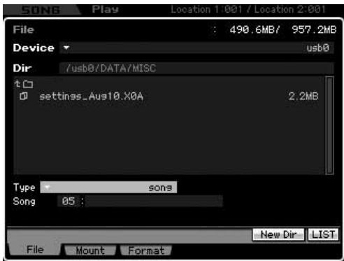 YAMAHA MOTIF XS8 - Chargement d'un morceau ou motif spécifique à partir d'un fichier « all », « all song » ou « all pattern - 1