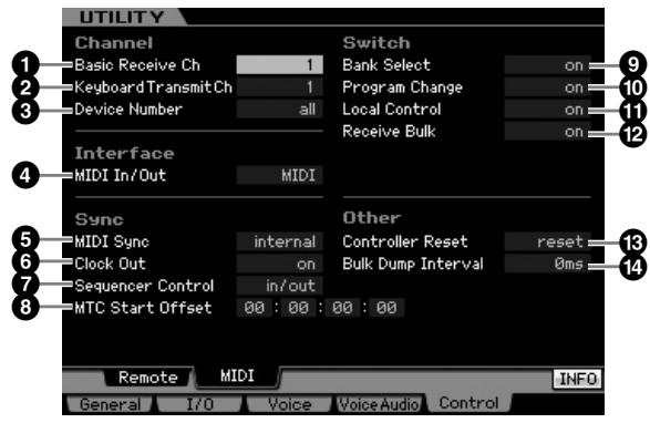 YAMAHA MOTIF XS8 - Réglages MIDI : [SF2] MIDI - 1