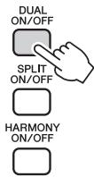 YAMAHA NP-V80 - Press and hold the [DUAL ON/OFF] button for longer than a second. - 1