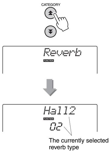 YAMAHA NP-V80 - Use the CATEGORY [A] and [▼] buttons to select "Reverb". - 1