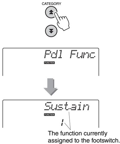 YAMAHA NP-V80 - Press the CATEGORY [A] and [Y] buttons as many times as necessary to select "Pdl Func". - 1