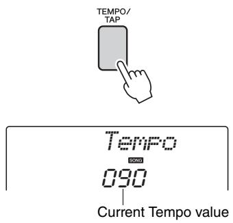 YAMAHA NP-V80 - Press the [TEMPO/TAP] button to call up the Tempo setting in the display after selecting a Song. - 1