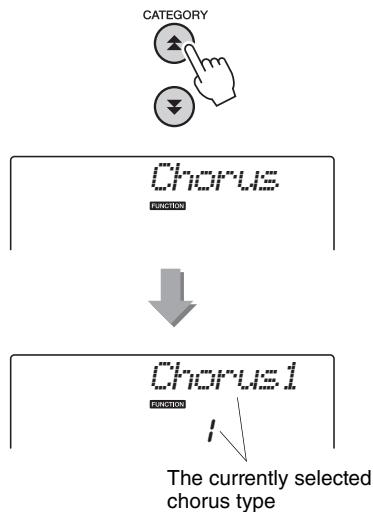 YAMAHA NP-V80 - Use the CATEGORY [A] and [Y] buttons to select "Chorus" - 1