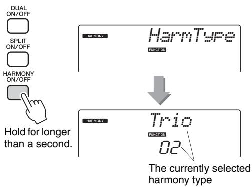 YAMAHA NP-V80 - Press and hold the [HARMONY ON/OFF] button for longer than a second so that the Harmony Type item appears. - 1
