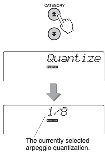 YAMAHA NP-V80 - Press the CATEGORY [A] and [Y] buttons as many times as necessary to select the "Quantize". - 1