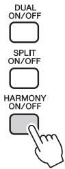 YAMAHA NP-V80 - Press the [HARMONY ON/OFF] button to turn Harmony feature on. - 1