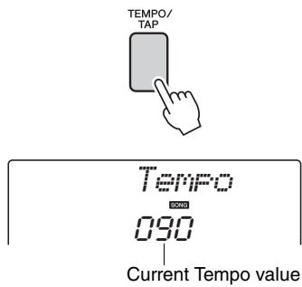 YAMAHA NP-V80 - Press the [TEMPO/TAP] button to call up the Tempo setting in the display after selecting a Style. - 1