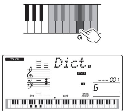 YAMAHA NP-V80 - As an example, we'll learn how to play a GM7 (G major seventh) chord. Referring to the illustration, press the G key in the CHORD ROOT area (no sound will be produced). The root note you set is shown in the display. - 1