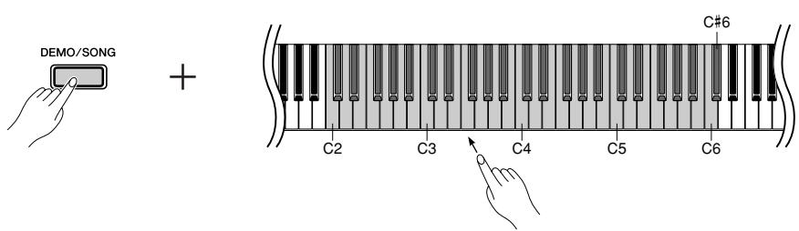 YAMAHA P-85 - While holding down the [DEMO/SONG] button, press one of the C2-C#6 keys to select a song to play back. - 1