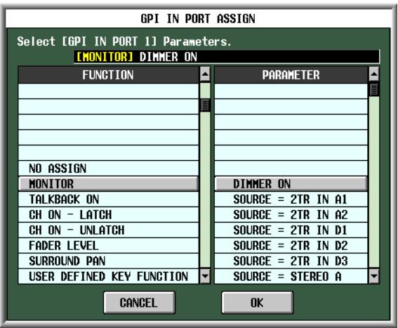 YAMAHA PM5D-RH - At the left edge of the FUNCTION column, click the button to open the GPI IN PORT ASSIGN window. - 1