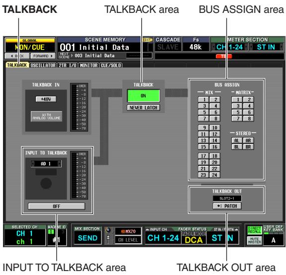 YAMAHA PM5D-RH - Repeatedly press the [MON/CUE] key of the DISPLAY ACCESS section until the TALKBACK screen appears. - 1