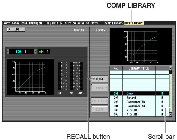 YAMAHA PM5D-RH - In the DISPLAY ACCESS section, press the INPUT [GATE/COMP] key (for an input channel) or OUTPUT [COMP] key (for an output channel) several times to access the COMP LIBRARY screen. - 1