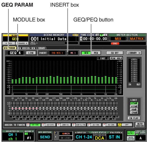 YAMAHA PM5D-RH - In the DISPLAY ACCESS section, repeatedly press the [GEQ] key to access the GEQ PARAM screen. - 1