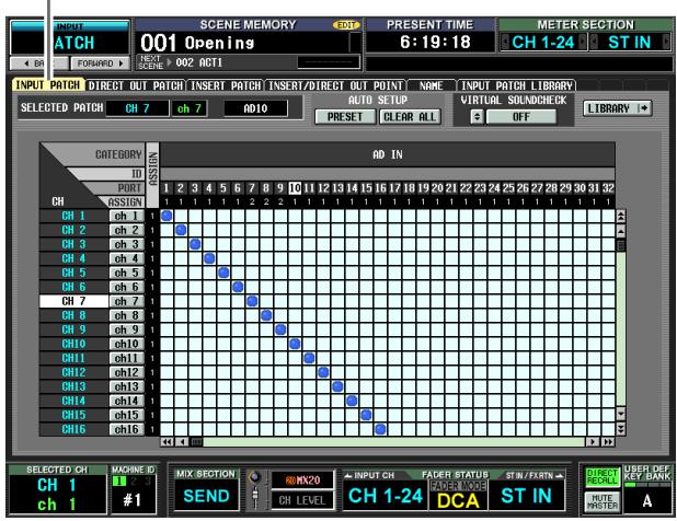 YAMAHA PM5D-RH - INPUT PATCH screen - 1