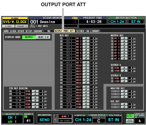 YAMAHA PM5D-RH - OUTPUT PORT ATT (Output port attenuation) screen - 1