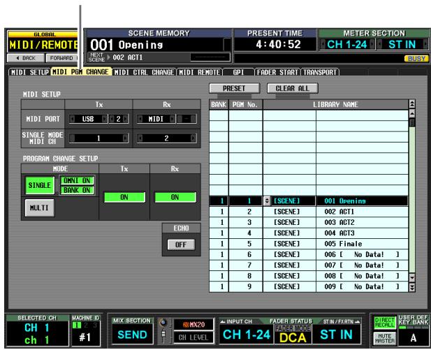 YAMAHA PM5D-RH - MIDI PGM CHANGE (MIDI program change) screen - 1