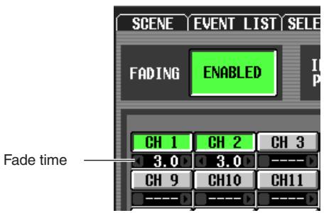 YAMAHA PM5D-RH - Move the cursor to the box located immediately below each button, and turn the [DATA] encoder to specify the fade time for that channel. (Alternatively, click the 4 / 6 buttons at the left and right of the box.) - 1