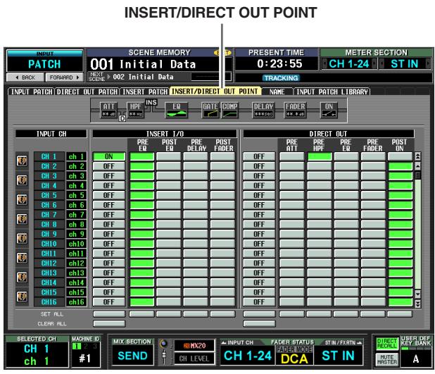 YAMAHA PM5D-RH - INSERT/DIRECT OUT POINT screen - 1