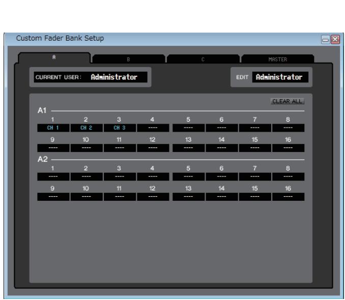 YAMAHA CL-5 - Fenêtre Custom Fader Bank Setup (Configuration de la banque de faders personnalisée) - 1
