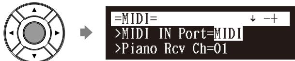 YAMAHA DISKLAVIER E3 CLASSIC - Sélectionnez « MIDI » avec les boutons de commande de curseur ([  ] [  ] [  ] [  ]), puis appuyez sur [ENTER]. - 2