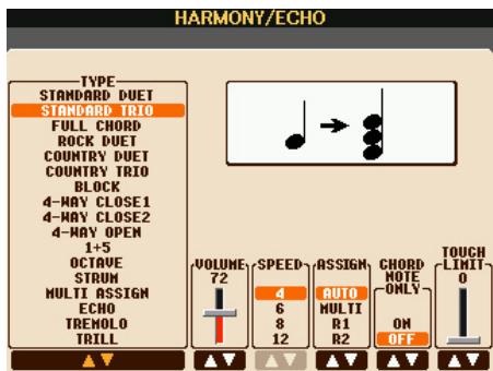 YAMAHA PSR-S750 - Utilisez les touches [4 ▲▼]–[8 ▲▼] pour sélectionner les différents réglages d'harmonie/écho. - 1
