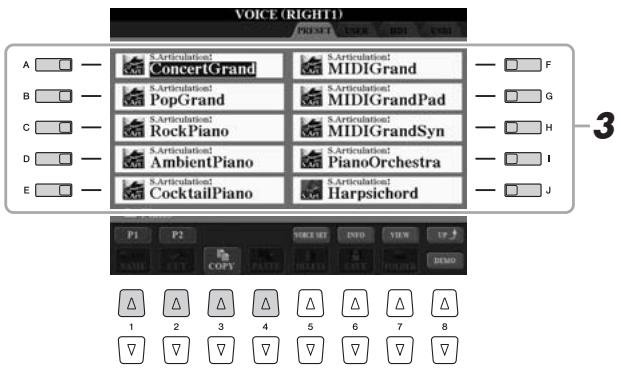 YAMAHA TYROS 4 - Appuyez sur une des touches [A]–[J] pour sélectionner la voix de votre choix. - 1