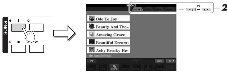 YAMAHA TYROS 4 - Appuyez sur une des touches [I]-[IV] de la section SONG pour appeler l'écran SONG selection. - 1
