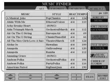 YAMAHA TYROS 4 - Appuyez sur la touche [MUSIC FINDER] pour appeler l'écran MUSIC FINDER. - 1