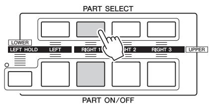YAMAHA TYROS 4 - Appuyez sur la touche [RIGHT 1] (droite 1) de la section PART SELECT (sélection de partie). - 1