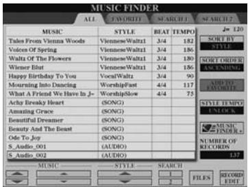 YAMAHA TYROS 4 - Vérifiez que les données de morceau ont été ajoutées dans l'écran MUSIC FINDER. - 1