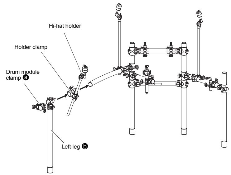 YAMAHA DTX522K/DTX542K - Assemble the hi-hat holder, the pads, and the drum module to the electronic drum rack. - 2
