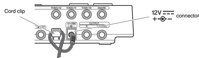 YAMAHA DTX522K/DTX542K - Connect the power adaptor to the drum module. - 1